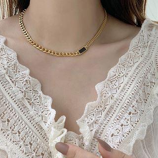 Rhinestone Stainless Steel Choker Gold & Black - One Size