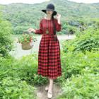 Checked Long-sleeve A-line Dress