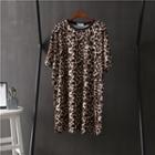 Elbow-sleeve Leopard Print T-shirt Dress Leopard - One Size