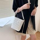 Faux Pearl Chain Quilted Bucket Bag