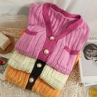 Contrasted Slim-fit V-neck Cardigan