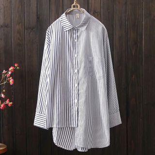 Striped Asymmetrical Hem Shirt