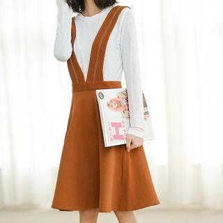 Set: Crew-neck Long-sleeve T-shirt + Suspender Skirt As Shown In Figure - One Size