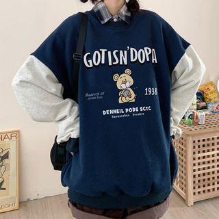 Bear Print Two-tone Sweatshirt