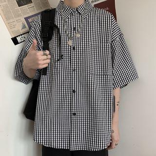 Short-sleeve Gingham Casual Shirt