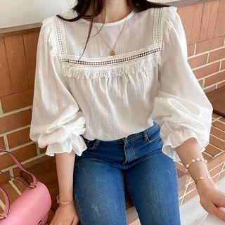 Fringed Lace-tim Blouse