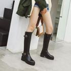 Faux Leather Belted Platform Tall Boots