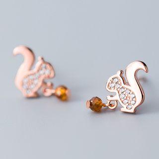 925 Sterling Silver Rhinestone Squirrel Rhinestone Dangle Earring