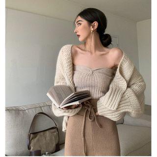 Plain Cardigan / Knit Tube Top / Plain High-waist Pants (various Designs)