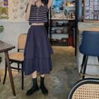 Striped Short-sleeve T-shirt / Midi A-line Skirt
