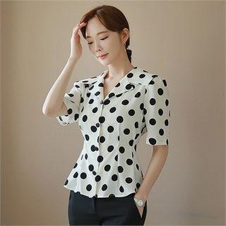 Pintuck-detail Polka-dot Blouse