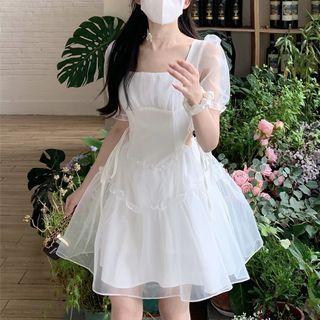 Short-sleeve Drawstring Mini Corset Dress