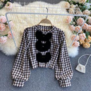 Puff-sleeve Bow Gingham Blouse