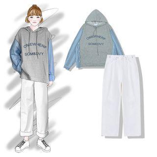 Striped Panel Hoodie / Straight-leg Pants