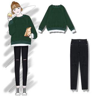 Contrast Panel Sweatshirt / Skinny Jeans