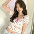 Short-sleeve Floral Print T-shirt Pink Floral - White - One Size