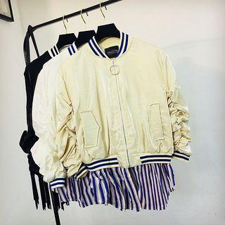 Mock Two-piece Striped Panel Zip Jacket