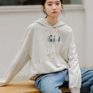 Cartoon Print Hoodie Light Gray - One Size