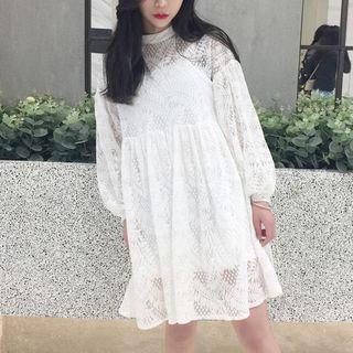 Set: Lantern Sleeve Loose-fit Lace Dress + Inner