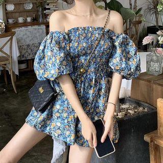 Puff-sleeve Smocked Floral A-line Dress