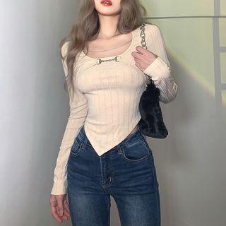 Asymmetrical Long-sleeve Chained T-shirt