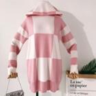 Color Block Knit Mini Hoodie Dress Pink - One Size