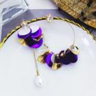 Non-matching Faux Pearl Disc Dangle Earring 1 Pair - Purple & Gold - One Size