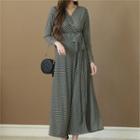 Pattern Maxi Surplice-wrap Dress Navy Blue - One Size
