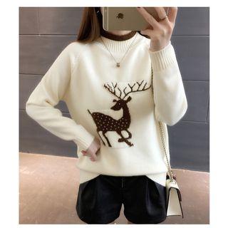 Mock Neck Deer Sweater