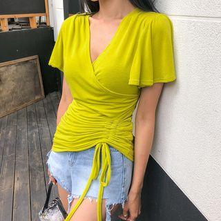 Flutter-sleeve Drawcord Wrap Top