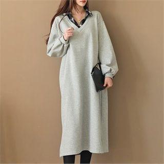 Inset Shirt Long Sweatshirt Dress