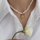 Alloy Pendant Freshwater Pearl Choker 1 Pc - White & Gold - One Size