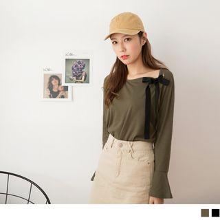 Bell Sleeve Lace Up Top