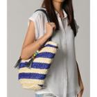 Striped Straw Tote Blue - One Size