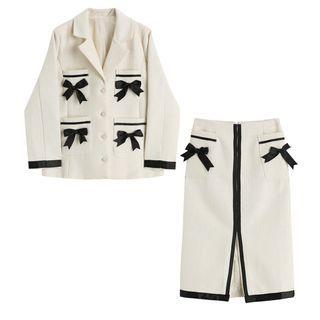 Bow Accent Blazer / Midi Skirt