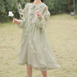 Floral Embroidered Spaghetti Strap Midi Dress / Long-sleeve Ruffled Midi Dress