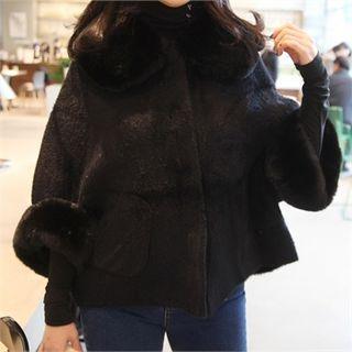 Hidden-button Faux-fur Jacket Black - One Size