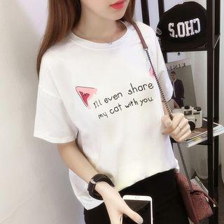 Cat Ear Print Short-sleeve T-shirt
