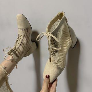 Mesh Lace Up Short Boots