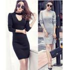 Cut Out Front Long Sleeve Knit Dress