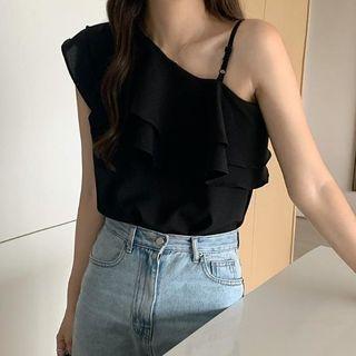 Asymmetrical Tank Top Black - One Size