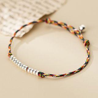 Color Block Woven Bracelet 1 Pc - Red & Yellow & Green & Silver - One Size