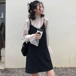 Set: Chiffon Sheer Top + Sleeveless Dress As Shown In Figure - One Size