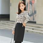 Mock Two-piece Rose Print Dress
