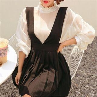Frill-collar Sheer Chiffon Blouse Ivory - One Size