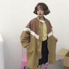 Loose-fit Color-block Stand-collar Long Jacket