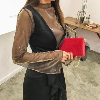 Plunge-neck Sleeveless Frilled Wrap Dress