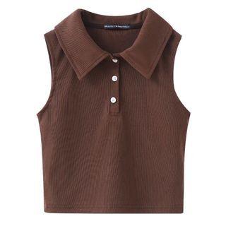 Sleeveless Polo Shirt Coffee - One Size