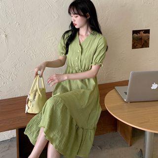 V-neck Medium Long Short-sleeve Dress