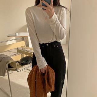 Round-neck Plain Wool Blend T-shirt